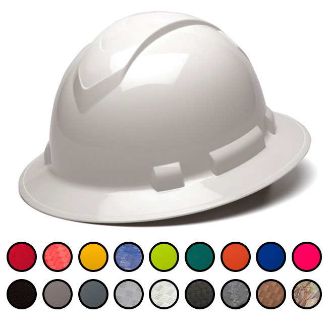 Pyramex Ridgeline Full Brim Hard Hat with 4 Point Ratchet Suspension from GME Supply