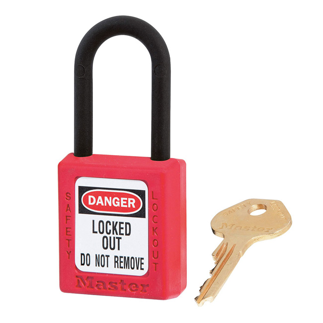 Master Lock 406 1-1/2 Inch (38mm) Red Dielectric Zenex Thermoplastic Safety Padlock with 1-1/2 Inch (38mm) Nylon Shackle from GME Supply